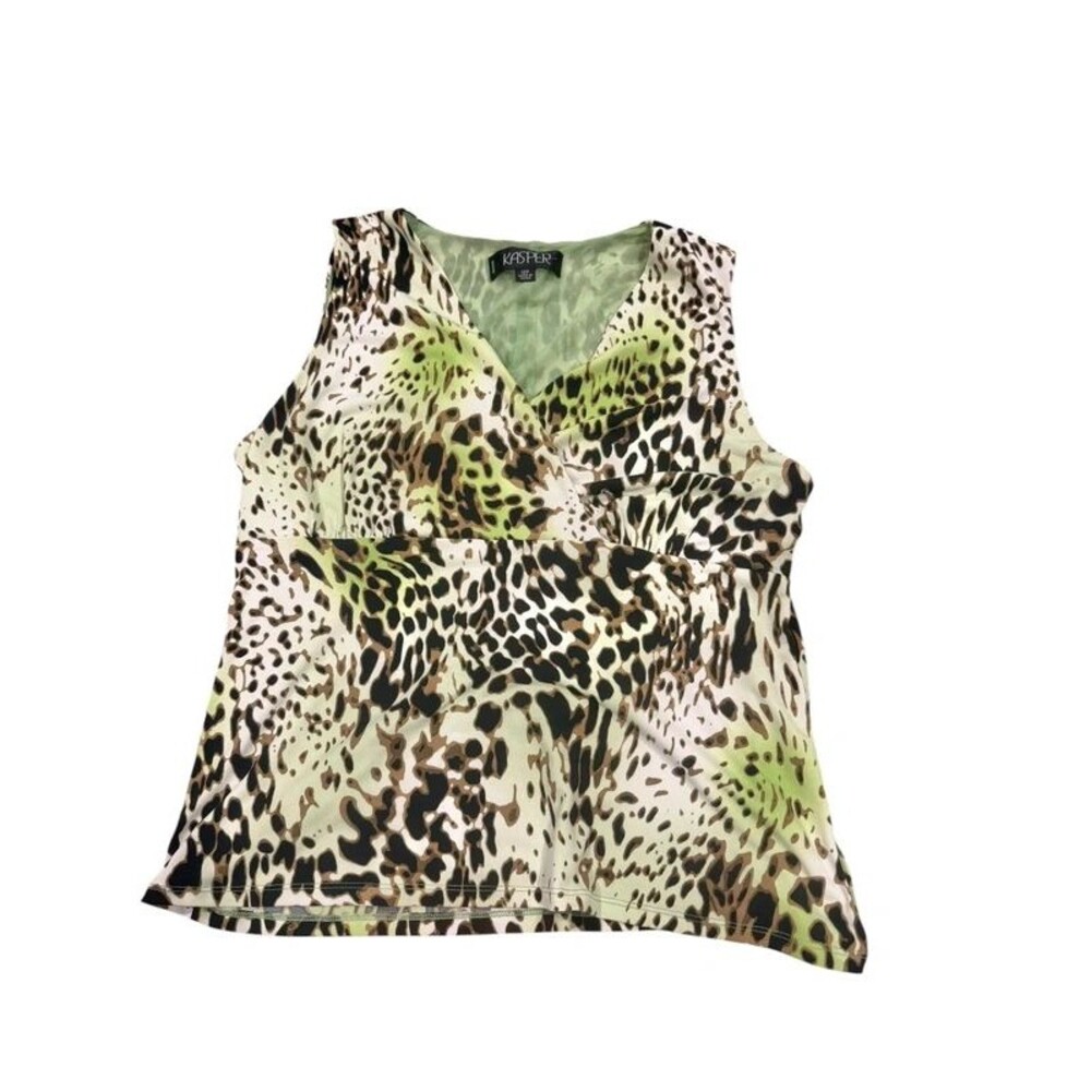 Kasper Size 12 Petite Green Animal Print Baby Doll Tank Top Y2K